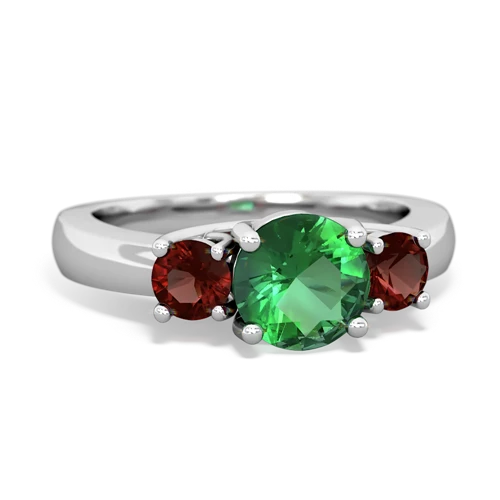 Lab Emerald Lab Created Emerald with Genuine Garnet and Lab Created Emerald Three Stone Trellis ring Ring