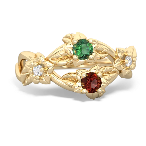 Lab Emerald Lab Created Emerald with Genuine Garnet Sparkling Bouquet ring Ring