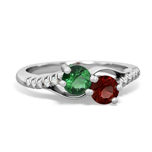 lab emerald-garnet two stone infinity ring