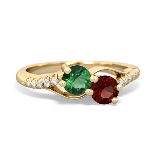 lab emerald-garnet two stone infinity ring