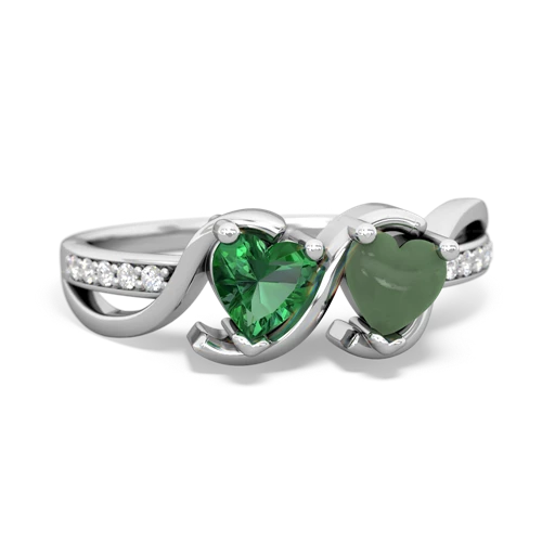 lab emerald-jade double heart ring