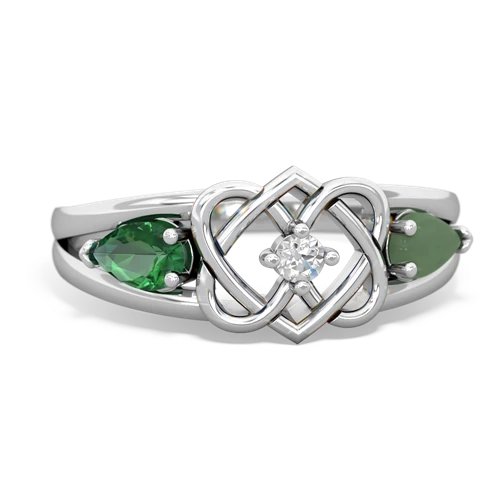 lab emerald-jade double heart ring