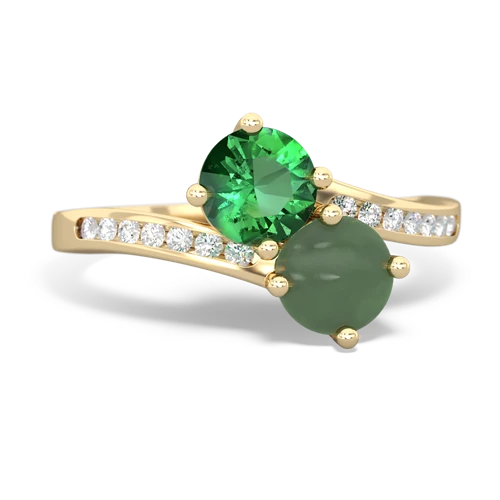 lab emerald-jade two stone channel ring