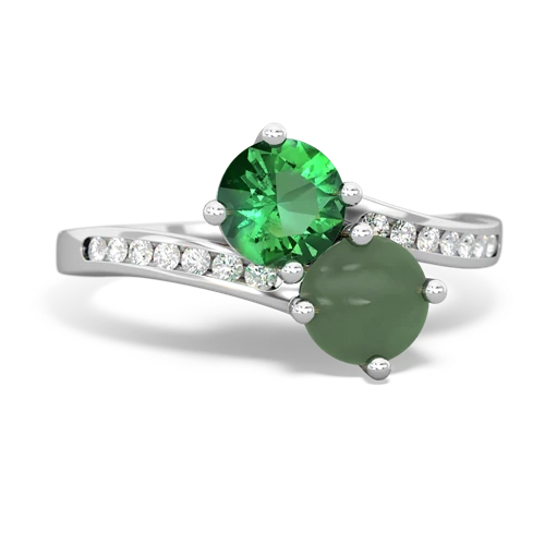 lab emerald-jade two stone channel ring