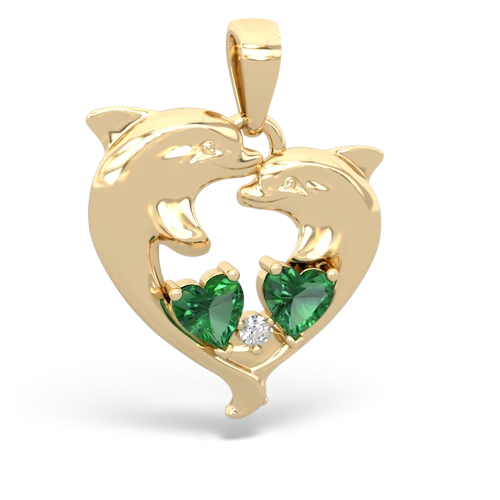Lab Emerald Lab Created Emerald with Lab Created Emerald Dolphin Heart pendant Pendant
