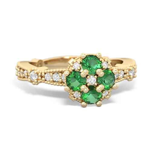 Lab Emerald Lab Created Emerald with Lab Created Emerald Milgrain Antique Style ring Ring