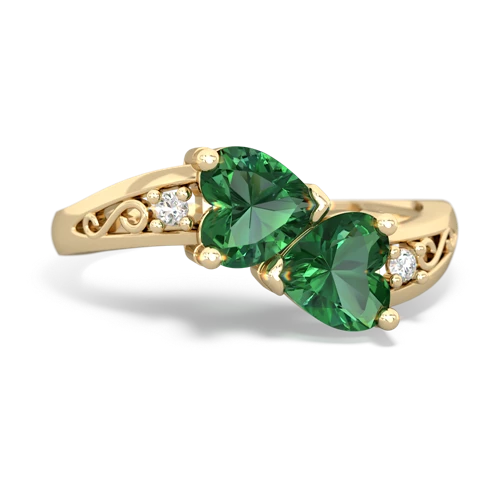 Lab Emerald Lab Created Emerald with Lab Created Emerald Snuggling Hearts ring Ring