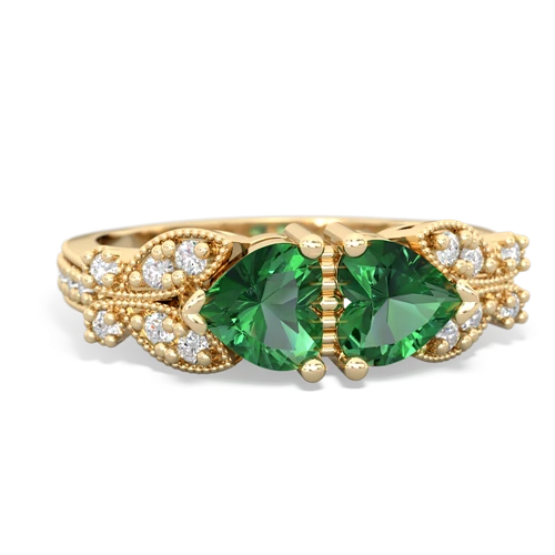 Lab Emerald Lab Created Emerald with Lab Created Emerald Diamond Butterflies ring Ring