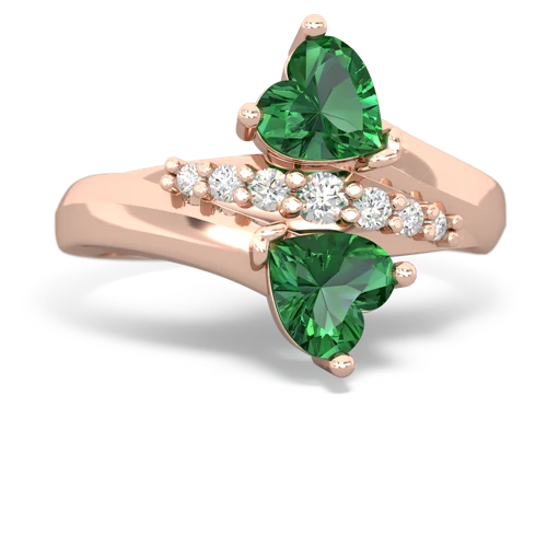 Lab Emerald Lab Created Emerald with Lab Created Emerald Heart to Heart Bypass ring Ring