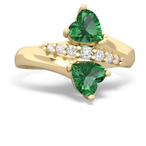 Lab Emerald Lab Created Emerald with Lab Created Emerald Heart to Heart Bypass ring Ring