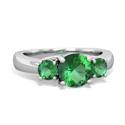 Lab Emerald Lab Created Emerald with Lab Created Emerald and Genuine London Blue Topaz Three Stone Trellis ring Ring