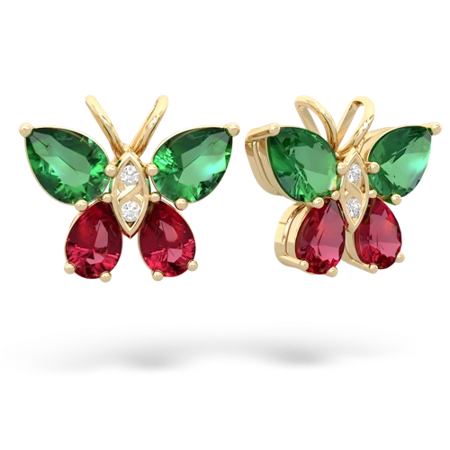 lab emerald-lab ruby butterfly earrings