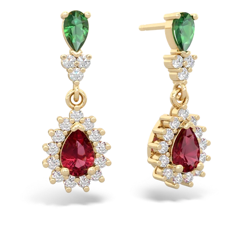 Lab Emerald Lab Created Emerald with Lab Created Ruby Halo Pear Dangle earrings Earrings