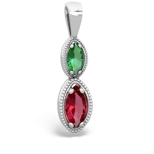 lab emerald-lab ruby antique milgrain pendant