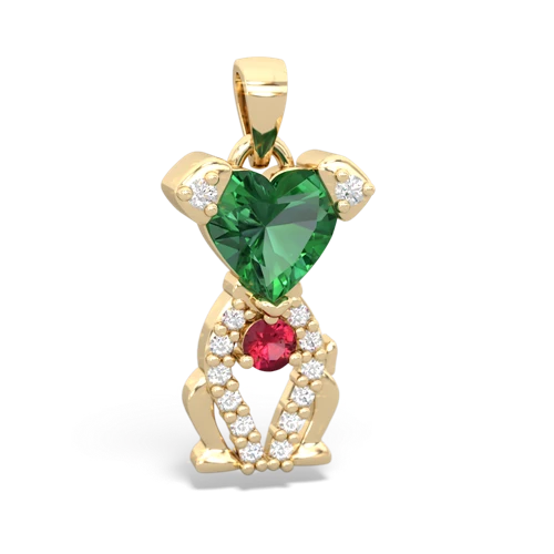 lab emerald-lab ruby birthstone puppy pendant