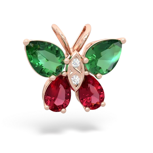 lab emerald-lab ruby butterfly pendant
