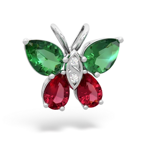 lab emerald-lab ruby butterfly pendant