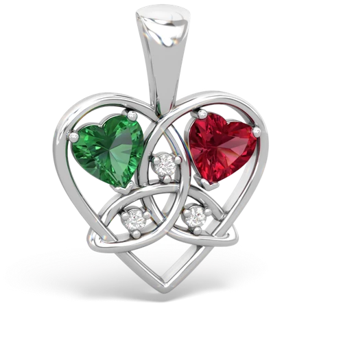 Lab Emerald Lab Created Emerald with Lab Created Ruby Celtic Trinity Heart pendant Pendant