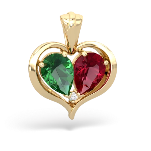 lab emerald-lab ruby half heart whole pendant