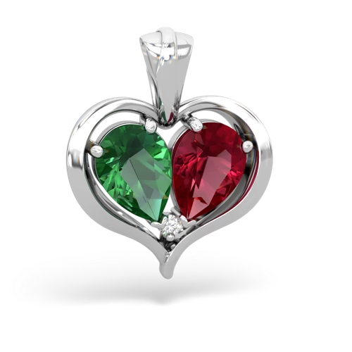 lab emerald-lab ruby half heart whole pendant