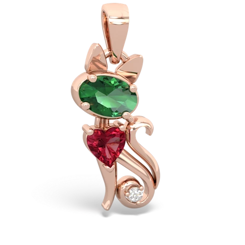 Lab Emerald Lab Created Emerald with Lab Created Ruby Kitten pendant Pendant