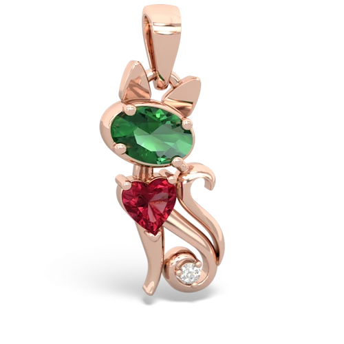 lab emerald-lab ruby kitten pendant