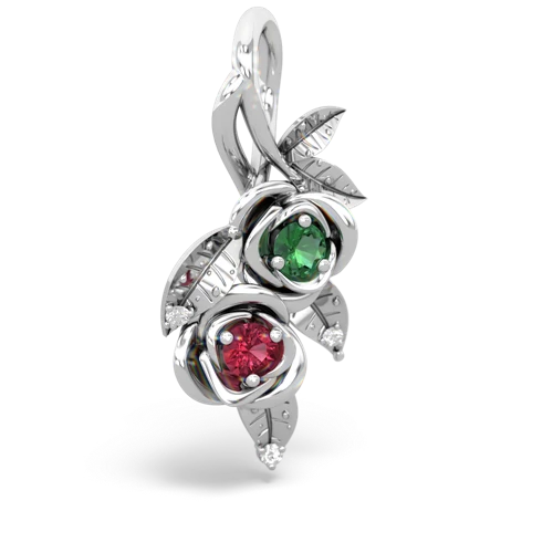 Lab Emerald Lab Created Emerald with Lab Created Ruby Rose Vine pendant Pendant