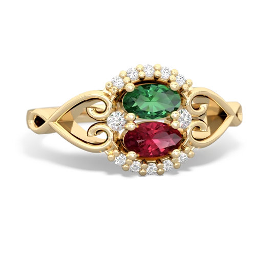 lab emerald-lab ruby antique keepsake ring