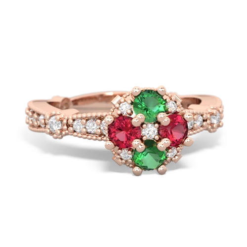 lab emerald-lab ruby art deco engagement ring