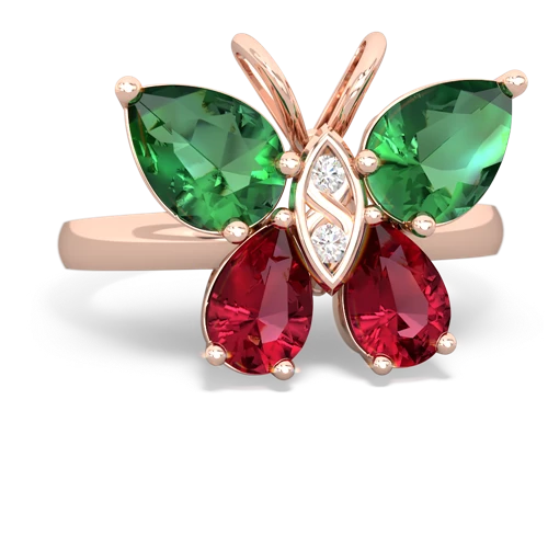 lab emerald-lab ruby butterfly ring