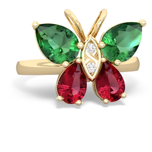 lab emerald-lab ruby butterfly ring