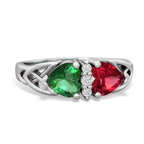 lab emerald-lab ruby celtic ring
