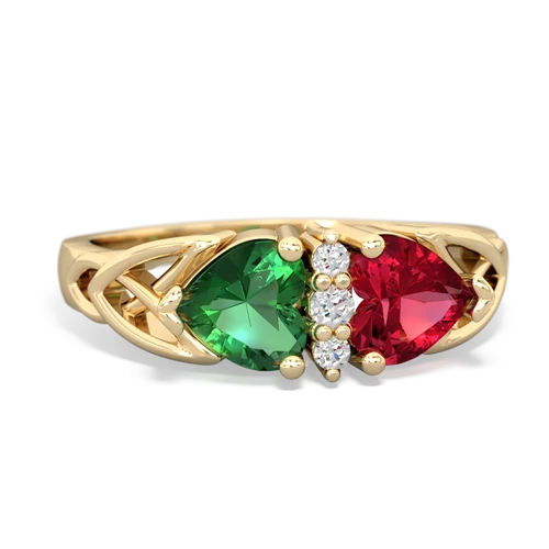 lab emerald-lab ruby celtic ring