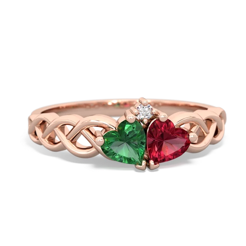 lab emerald-lab ruby celtic braid ring