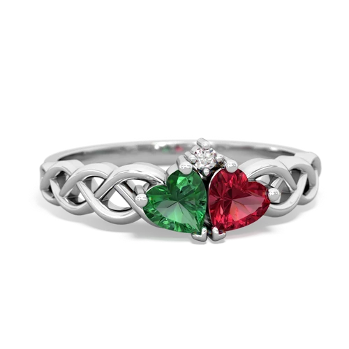 lab emerald-lab ruby celtic braid ring