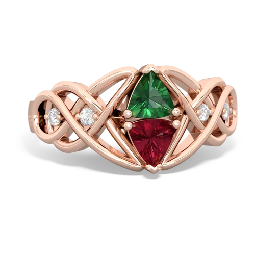 Lab Emerald Lab Created Emerald with Lab Created Ruby Keepsake Celtic Knot ring Ring