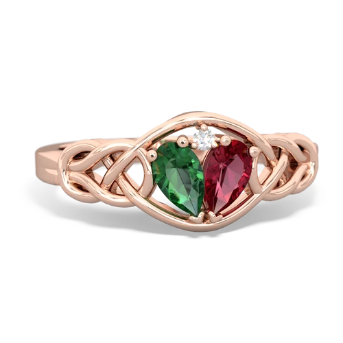 Lab Emerald Lab Created Emerald with Lab Created Ruby Celtic Love Knot ring Ring