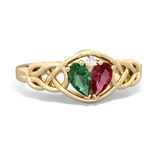 lab emerald-lab ruby celtic knot ring