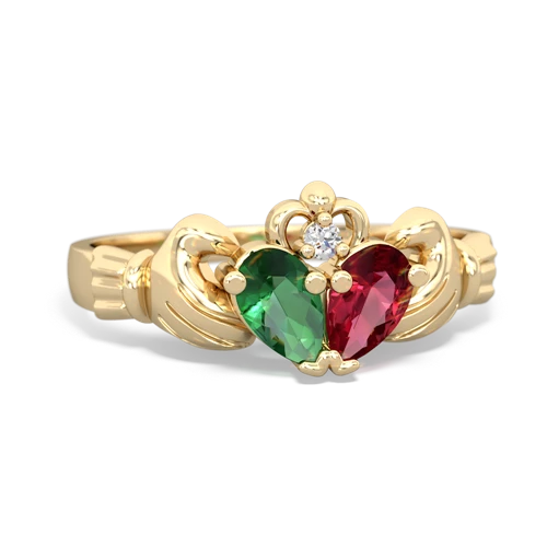 lab emerald-lab ruby claddagh ring