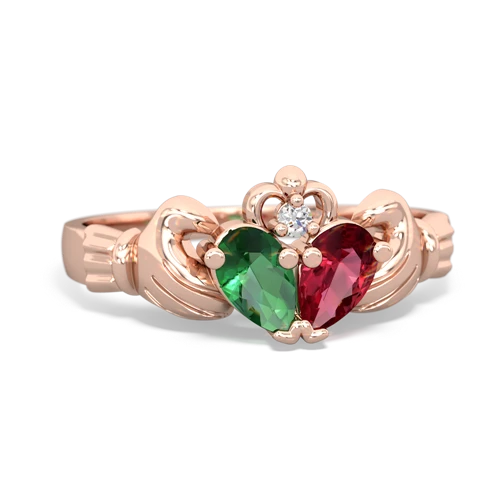 lab emerald-lab ruby claddagh ring