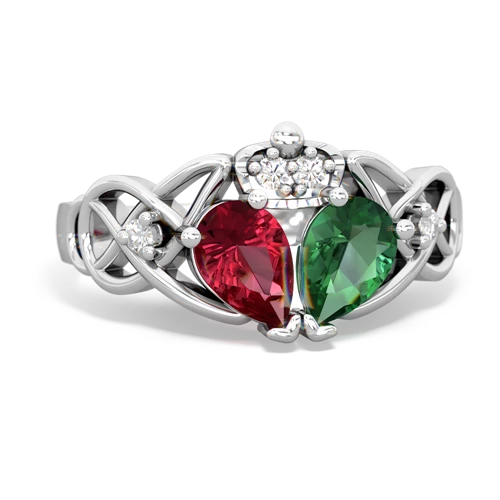 Lab Emerald Lab Created Emerald with Lab Created Ruby Two Stone Claddagh ring Ring