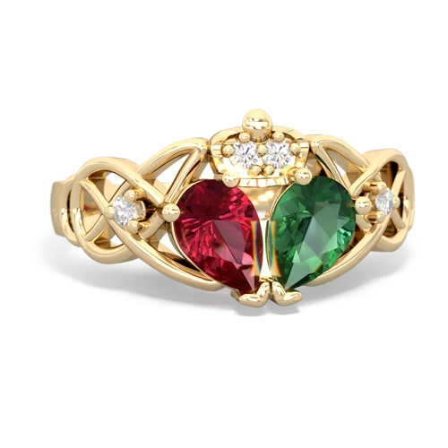 Lab Emerald Lab Created Emerald with Lab Created Ruby Two Stone Claddagh ring Ring