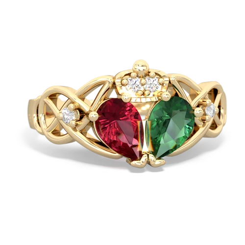 lab emerald-lab ruby claddagh ring