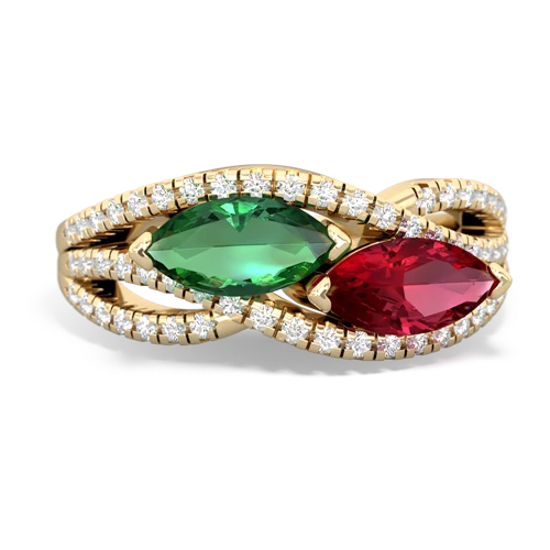 lab emerald-lab ruby double heart ring