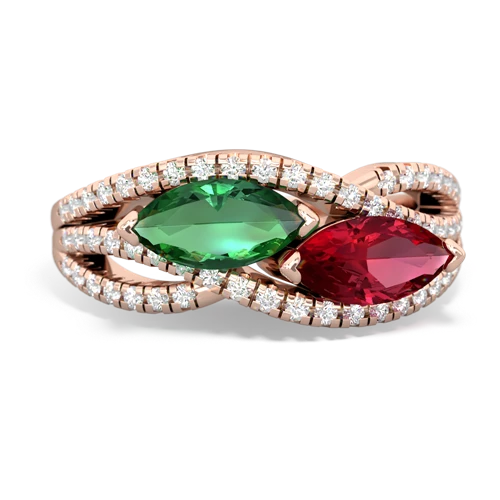 lab emerald-lab ruby double heart ring