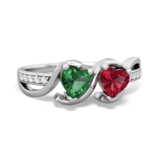 lab emerald-lab ruby double heart ring