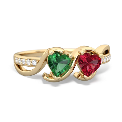 lab emerald-lab ruby double heart ring