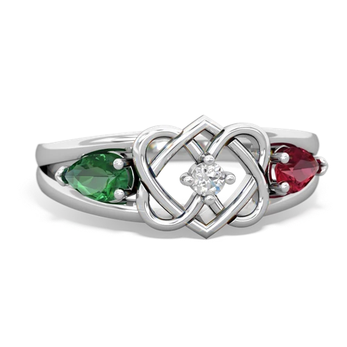 Lab Emerald Lab Created Emerald with Lab Created Ruby Hearts Intertwined ring Ring