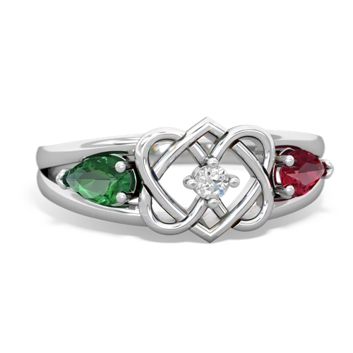 lab emerald-lab ruby double heart ring