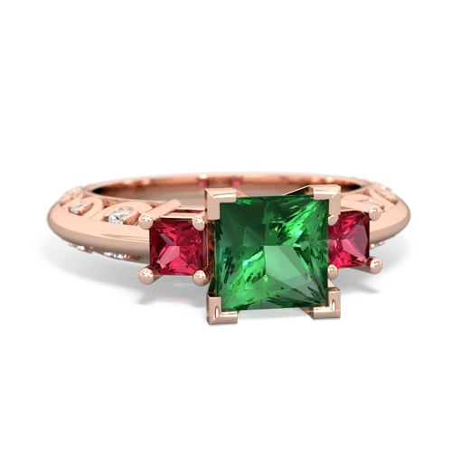 Lab Emerald Lab Created Emerald with Lab Created Ruby and  Art Deco ring Ring